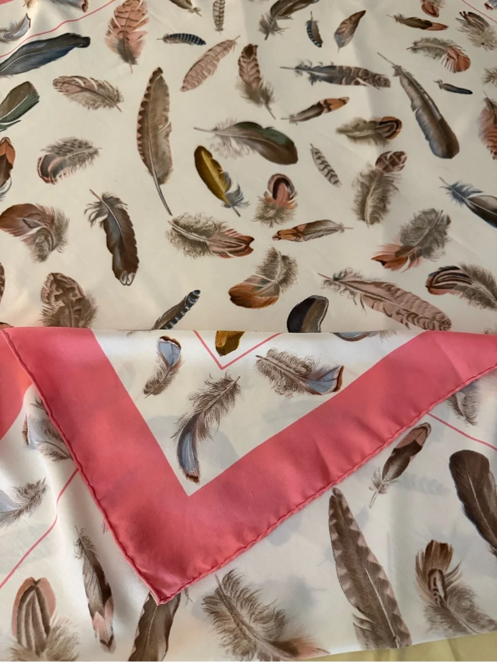 Hermès Scarf. ‘Plumes’, by Henri de Linares. 100% Silk. Made in France.